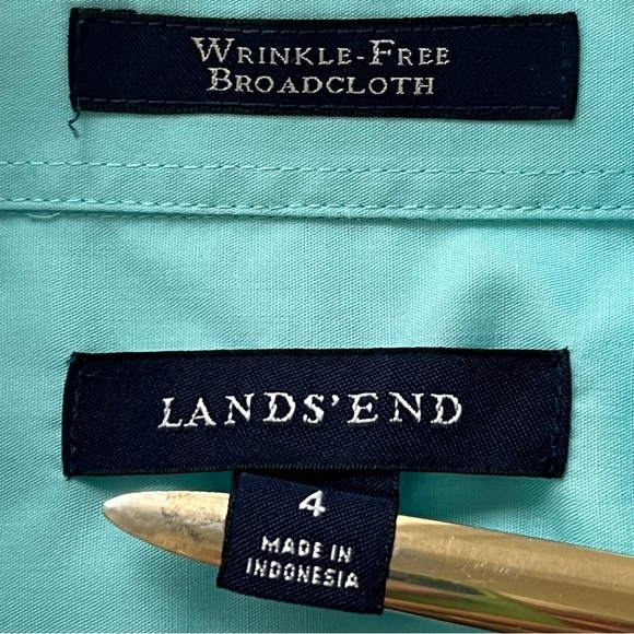Lands' End Women's Wrinkle-free Broadcloth Aqua Blouse - Picture 3 of 4